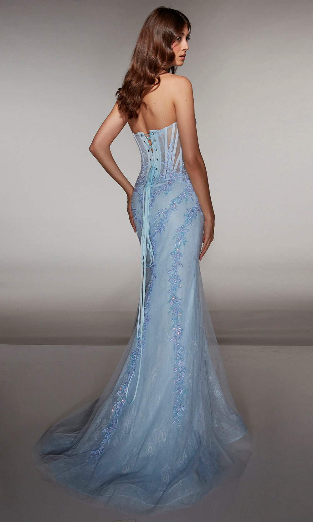 Alyce Paris 62036 - Lace Up Mermaid Dress with Sweep Train Prom Dresses
