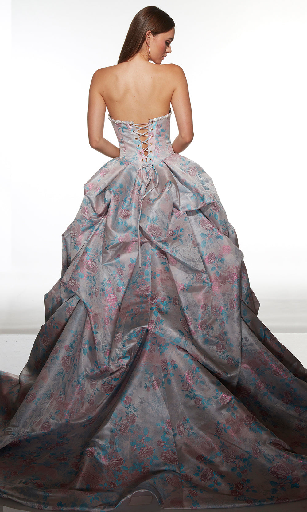 Alyce Paris 62039 - Ruched Floral Ballgown with Lace Up Back Prom Dresses