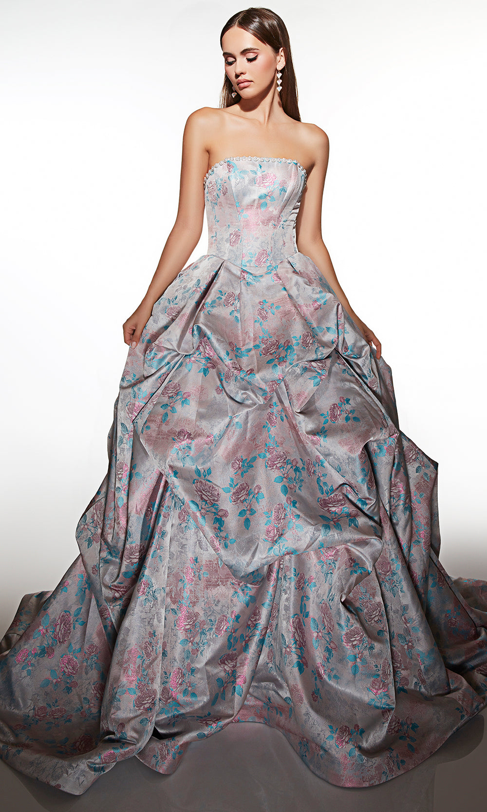 Alyce Paris 62039 - Ruched Floral Ballgown with Lace Up Back Prom Dresses
