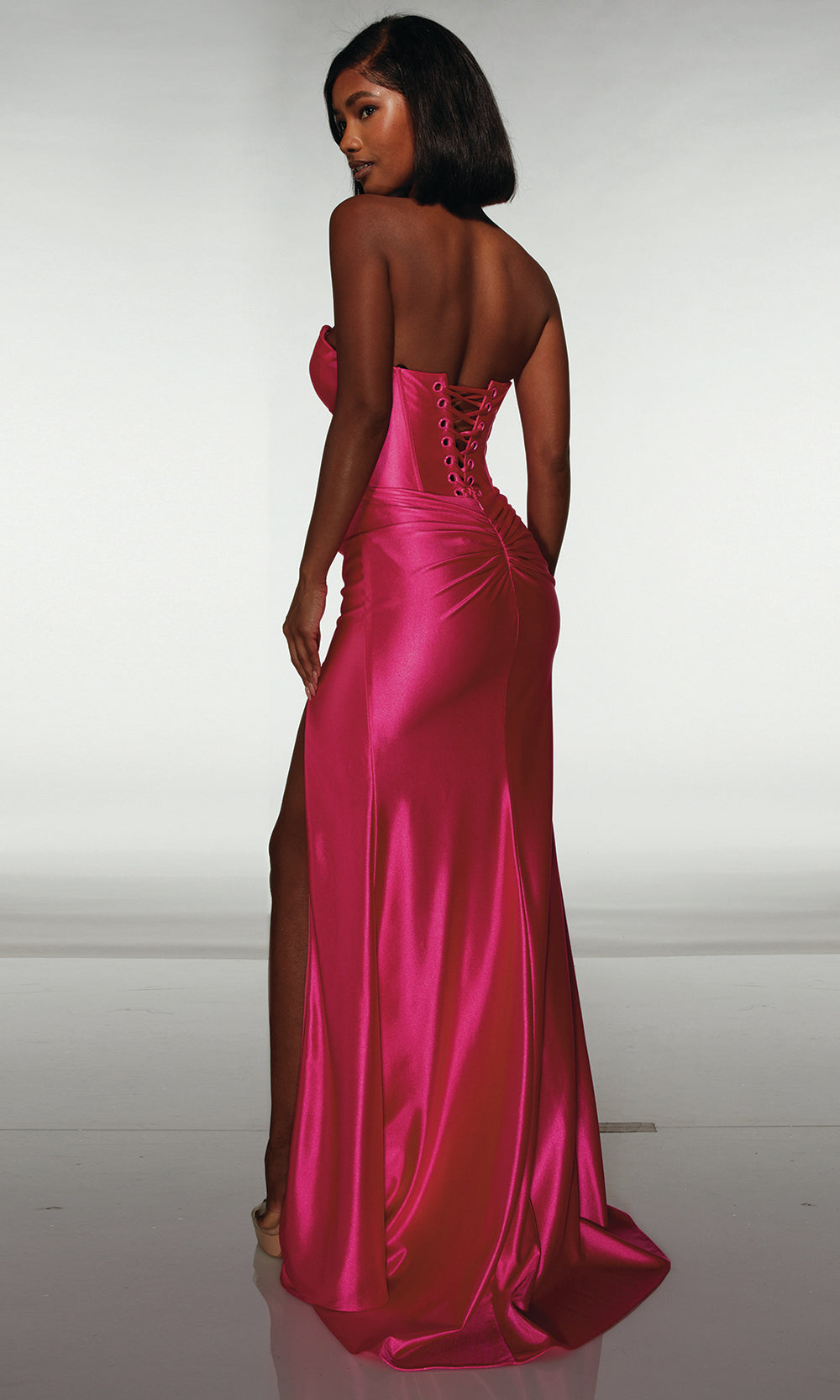 Alyce Paris 62046 - Sleek Satin Dress with Slit and Lace Up Back Prom Dresses