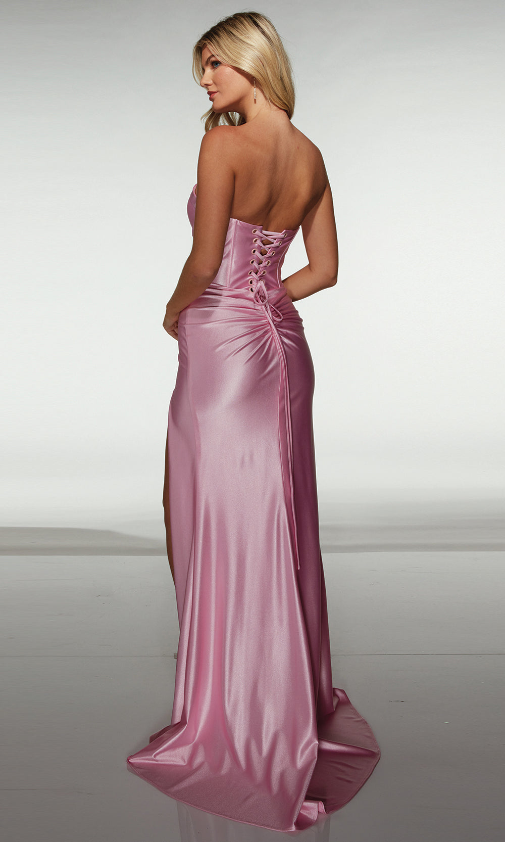Alyce Paris 62046 - Sleek Satin Dress with Slit and Lace Up Back Prom Dresses