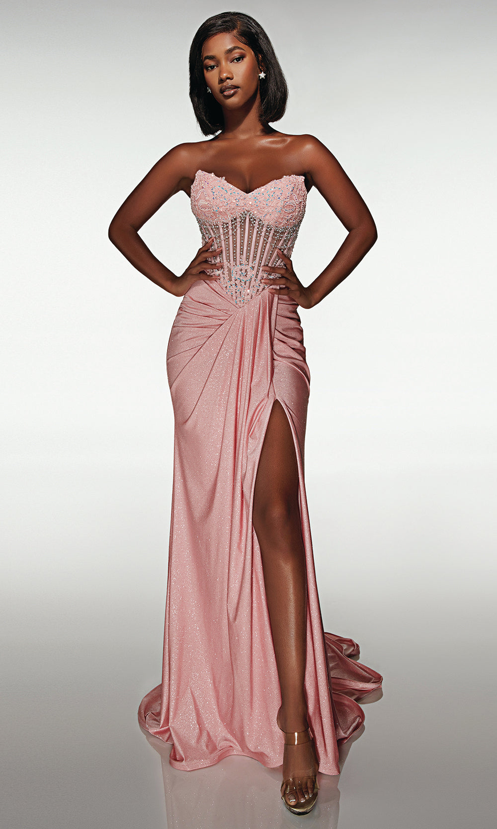 Alyce Paris 62057 - Ruched Shimmer Gown with Lace Up Back Prom Dresses