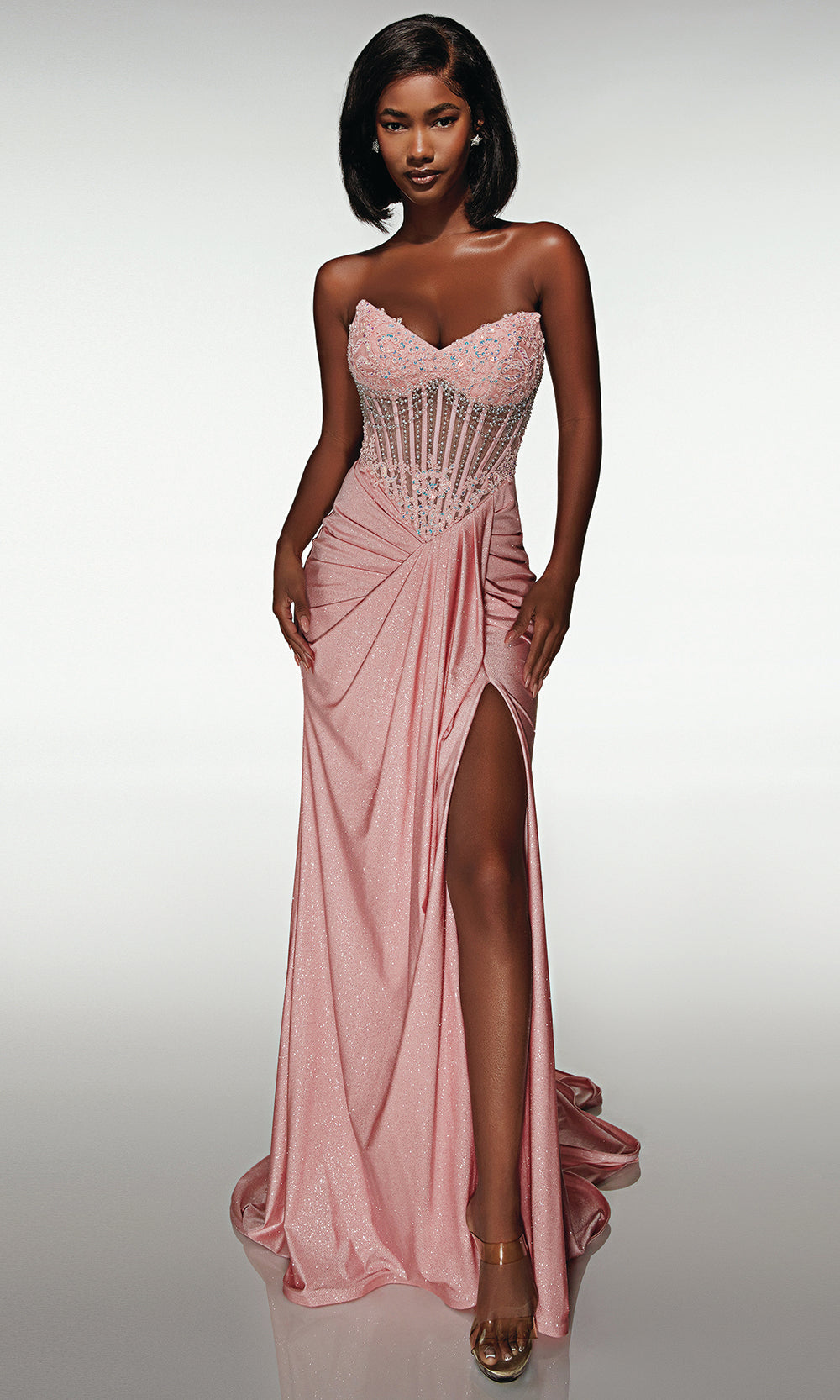 Alyce Paris 62057 - Ruched Shimmer Gown with Lace Up Back Prom Dresses
