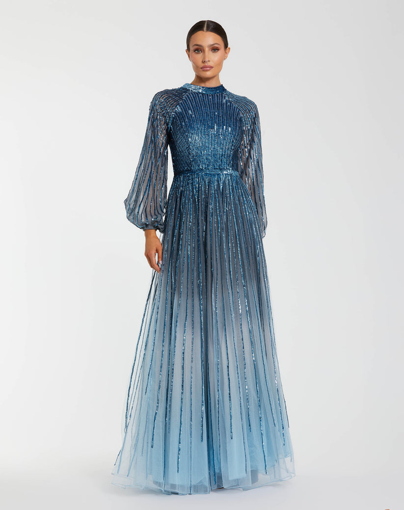 Mac Duggal 6206 - High Neck Sequin Embellished Long Dress Formal Gowns in Blue