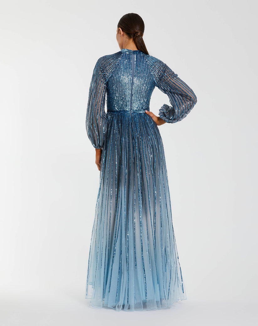 Mac Duggal 6206 - High Neck Sequin Embellished Long Dress Formal Gowns in Blue