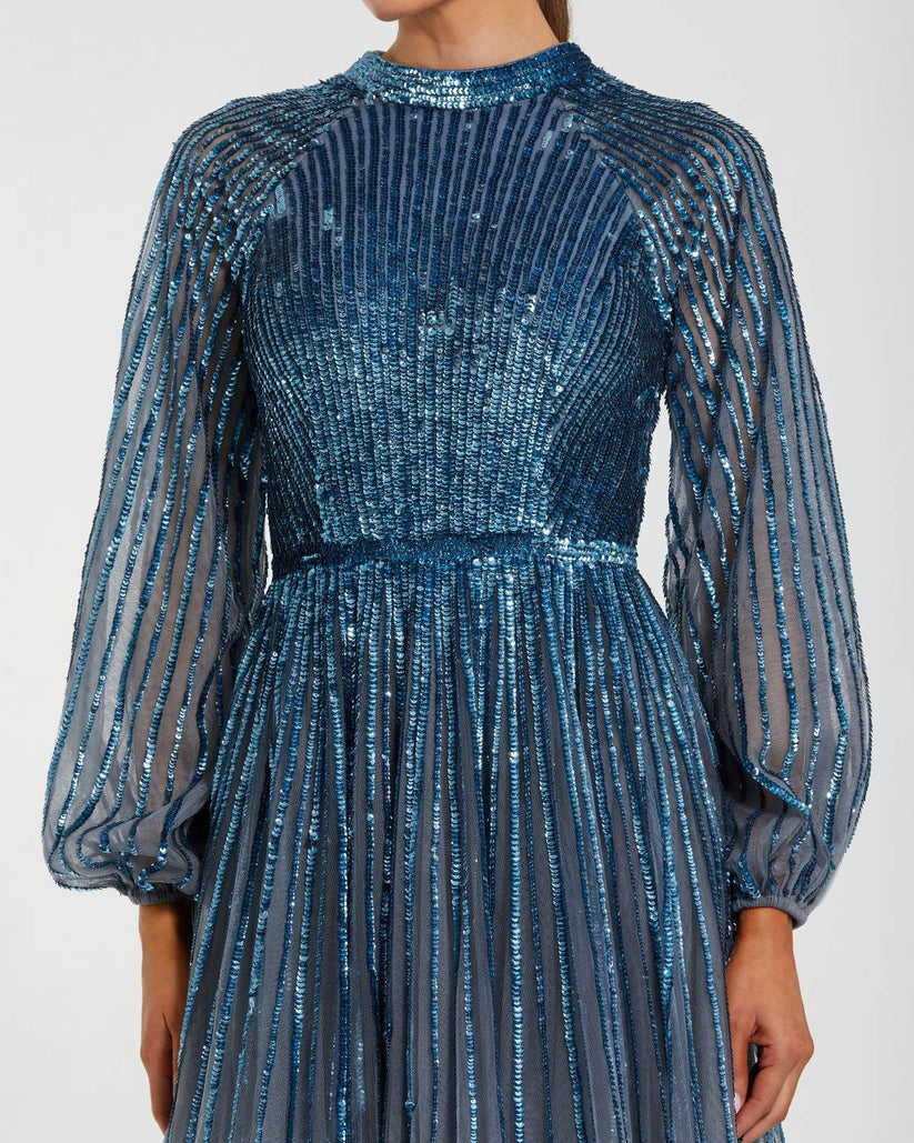 Mac Duggal 6206 - High Neck Sequin Embellished Long Dress Formal Gowns in Blue