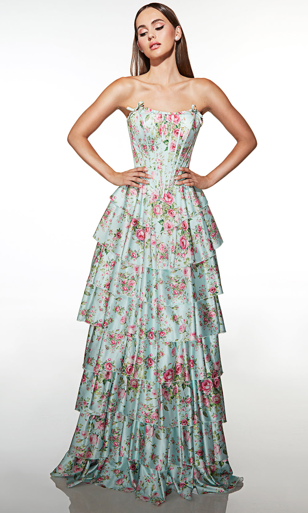 Alyce Paris 62066 - Corset Floral Dress with Tiered Skirt Prom Dresses