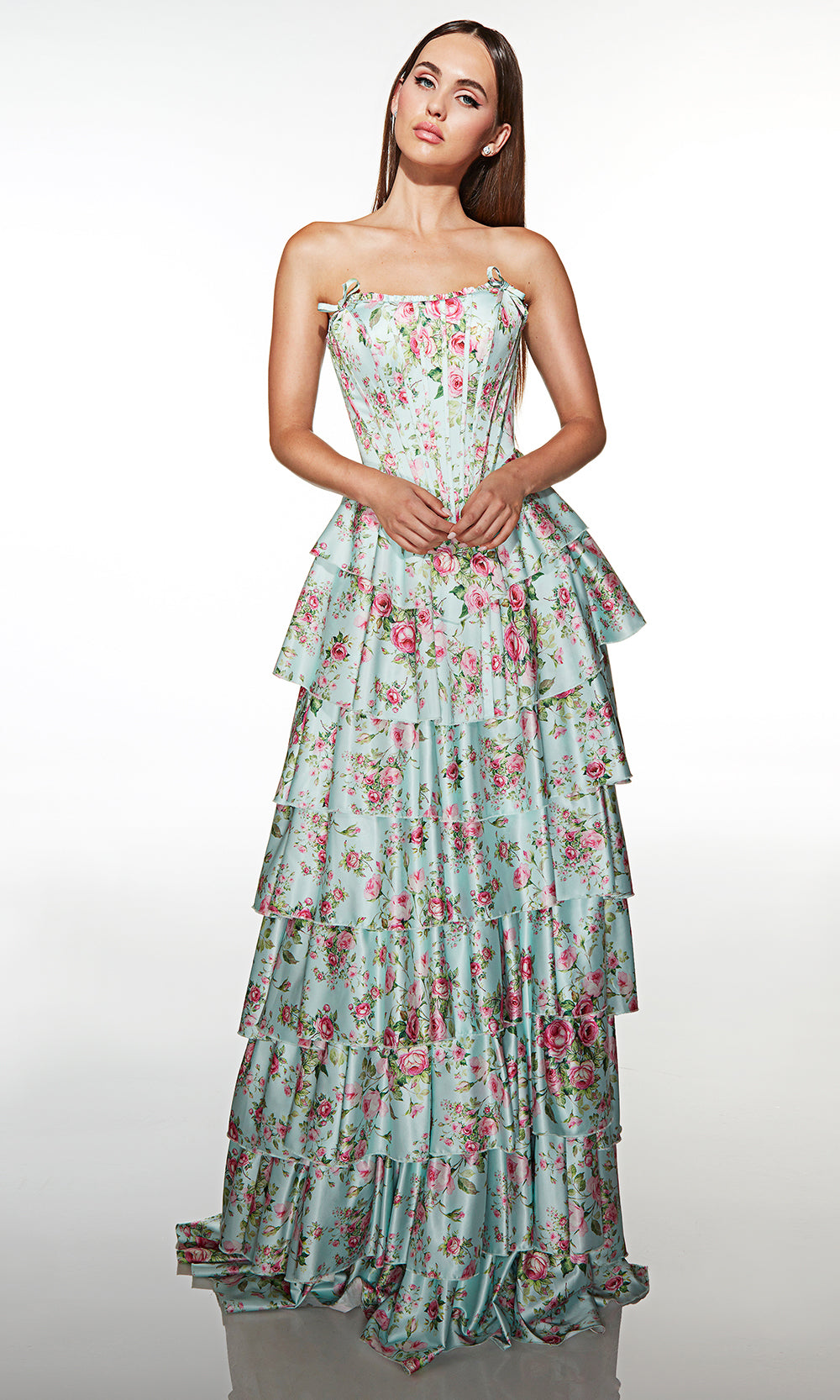 Alyce Paris 62066 - Corset Floral Dress with Tiered Skirt Prom Dresses