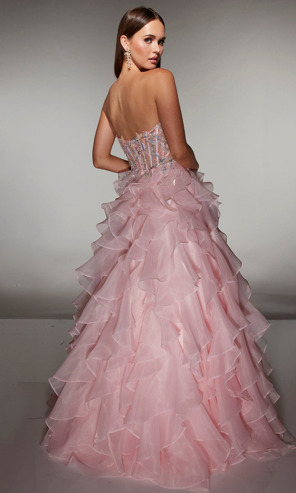 Alyce Paris 62069 - Tiered Ruffle Gown with Floral Bodice Prom Dresses