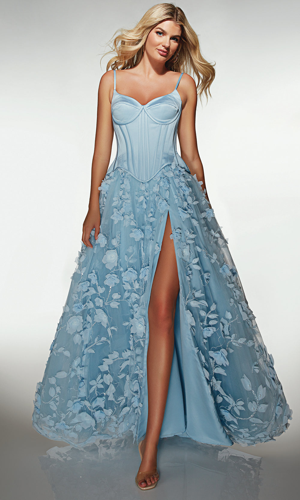 Alyce Paris 62072 - 3D Floral Corset Gown with Slit Prom Dresses