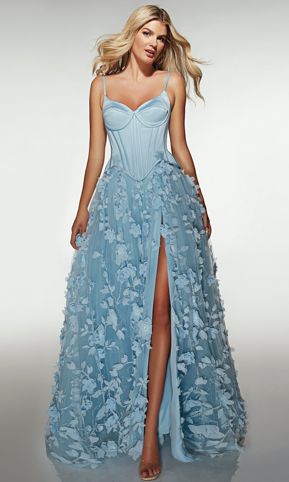 Alyce Paris 62072 - 3D Floral Corset Gown with Slit Prom Dresses