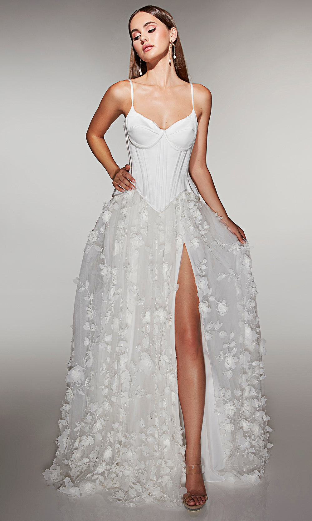 Alyce Paris 62072 - 3D Floral Corset Gown with Slit Prom Dresses