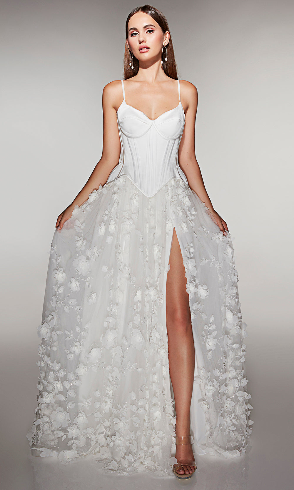 Alyce Paris 62072 - 3D Floral Corset Gown with Slit Prom Dresses