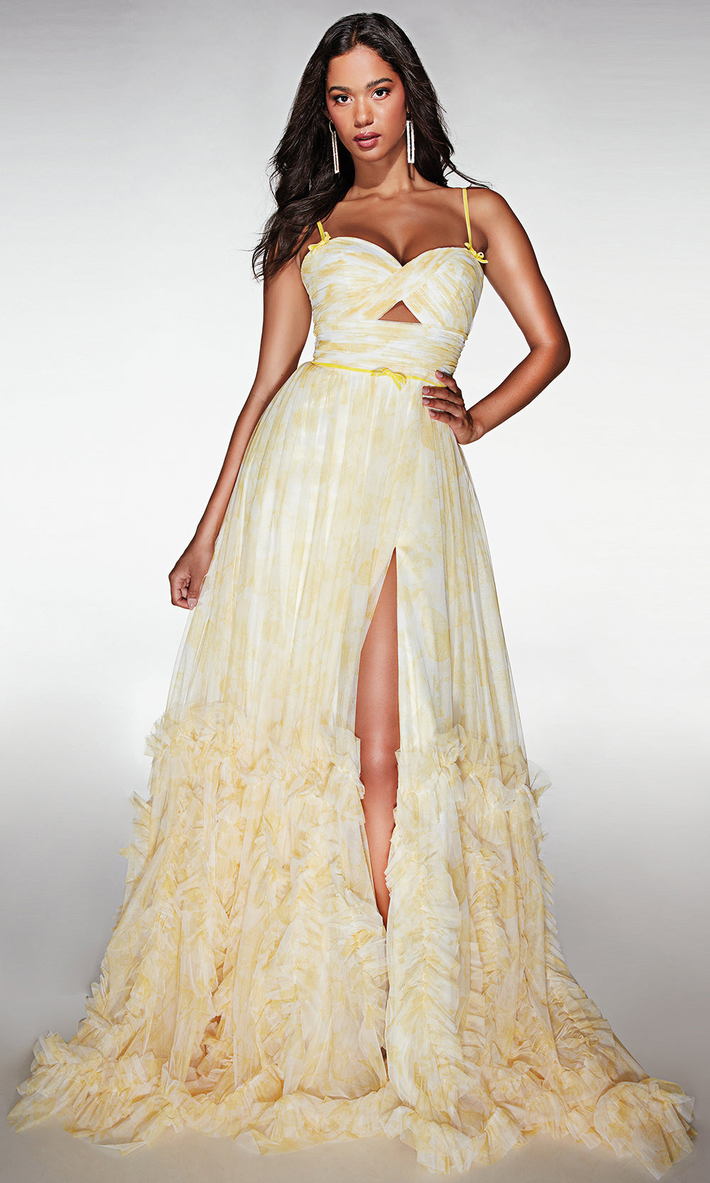 Alyce Paris 62078 - Ruched Slit Ball Gown with Lace-Up Back Ball Gowns