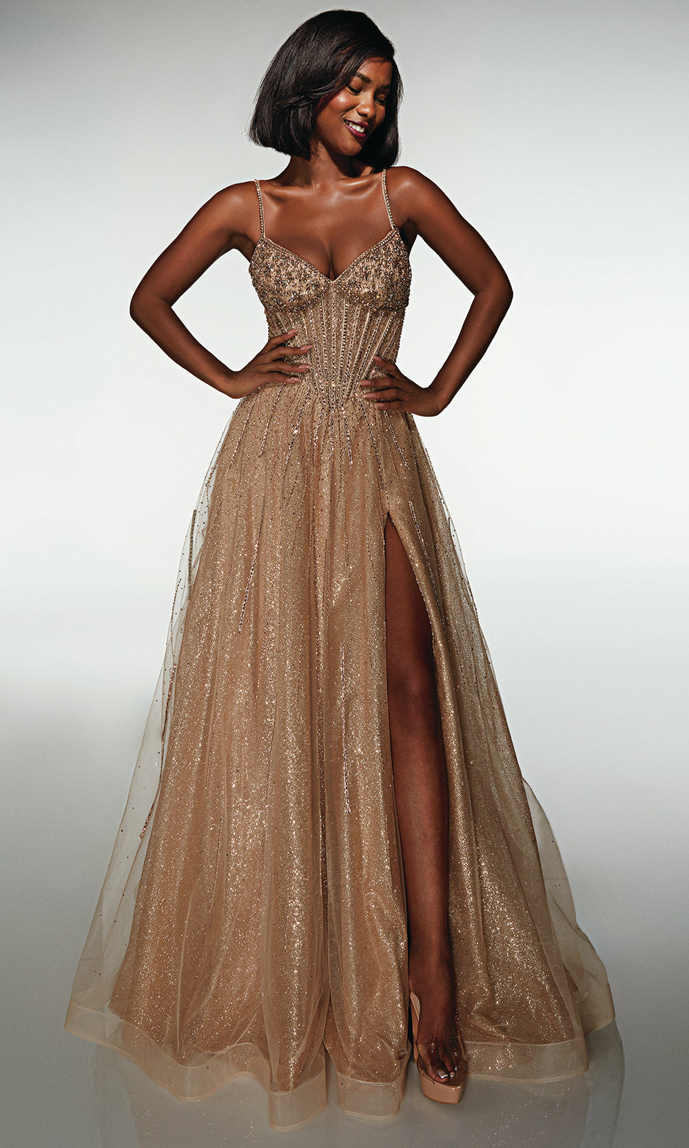 Alyce Paris 62093 - Beaded Lace Up Evening Dress with Slit Ball Gowns