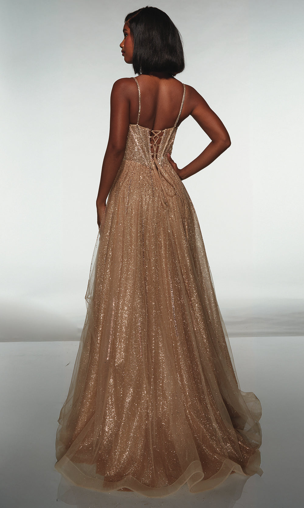 Alyce Paris 62093 - Beaded Lace Up Evening Dress with Slit Ball Gowns