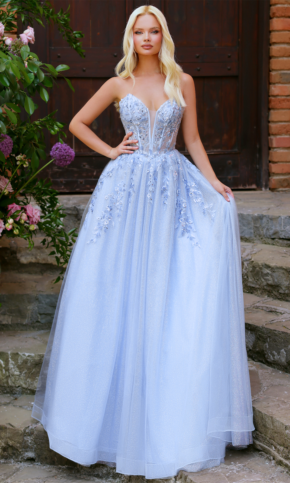 Clarisse 62102 - Strapless Embellished Gown with Corset Bodice Prom Dresses