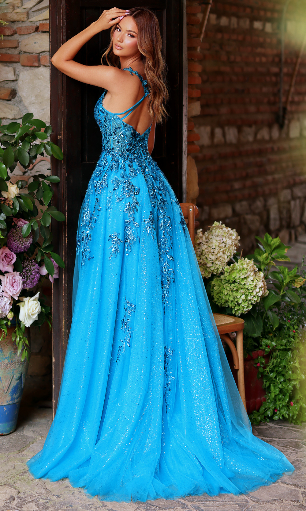 Clarisse 62118 - Crisscross Back Sequin Applique Prom Gown Prom Dresses