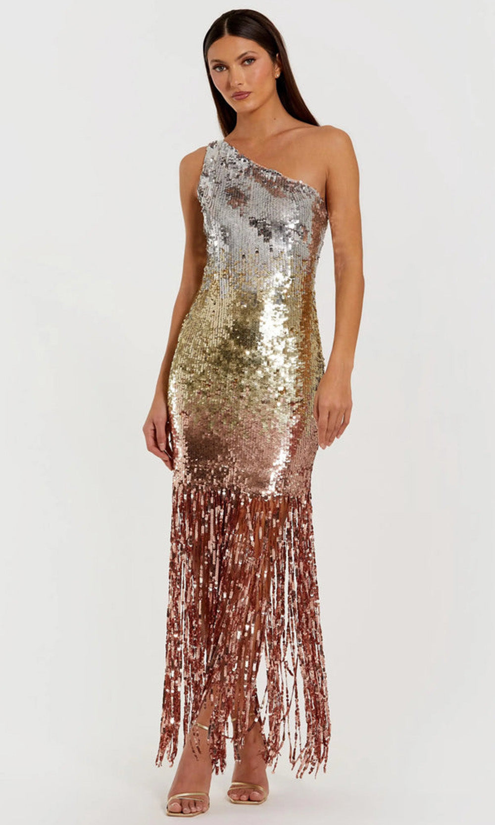 Mac Duggal 6212 - Fringe Hem Fully Sequin Sleeveless Gown Prom Dresses in Gold and Silver