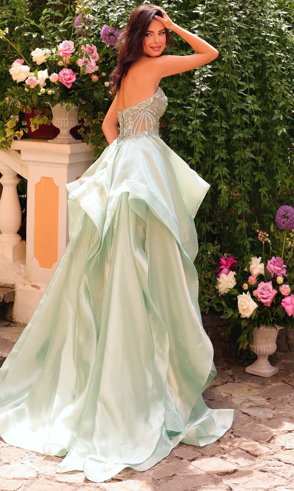 Clarisse 62131 - Plunging Neckline Floral Lace Applique Gown Prom Dresses