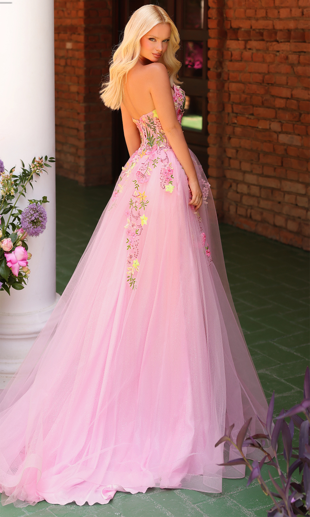 Clarisse 62138 - Sweetheart Corset Tulle Gown with Slit Prom Dresses