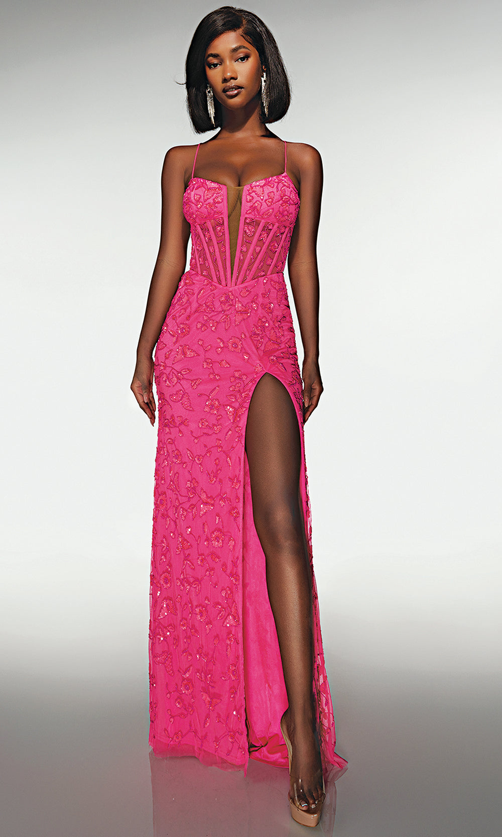Alyce Paris 62139 - Illusion Bodice Gown with Slit Prom Dresses