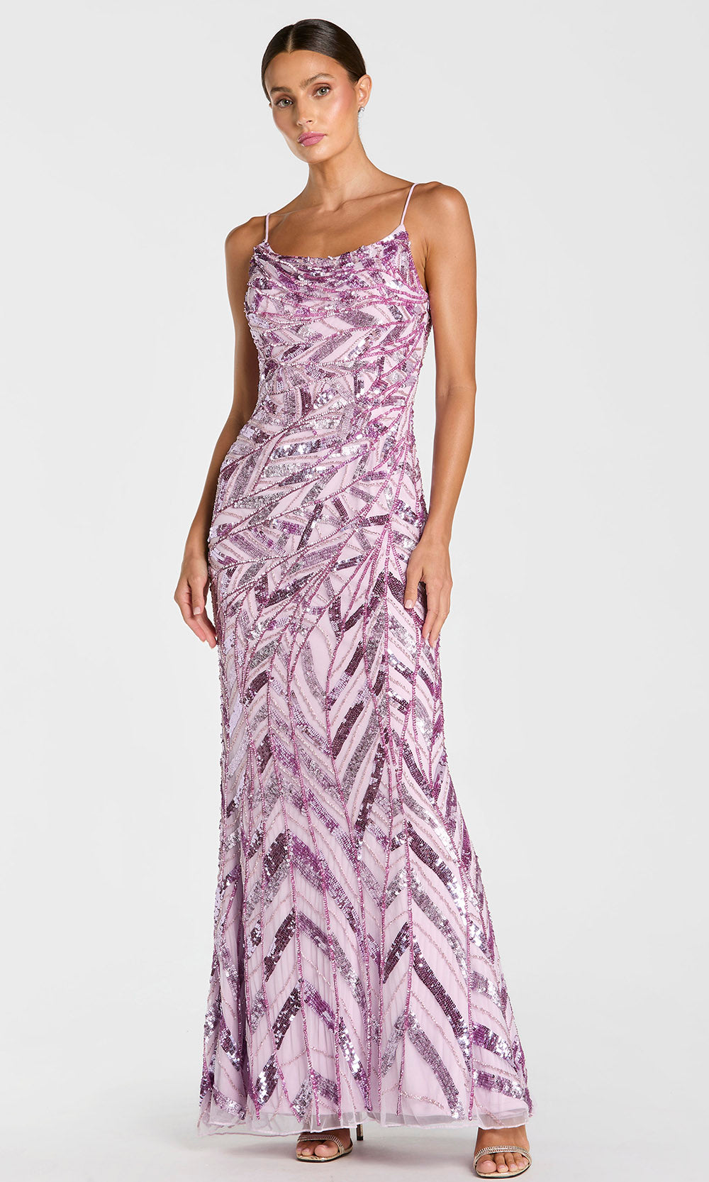 Mac Duggal 6214 - Cowl Back Spaghetti Strap Long Gown Formal Gowns in Purple