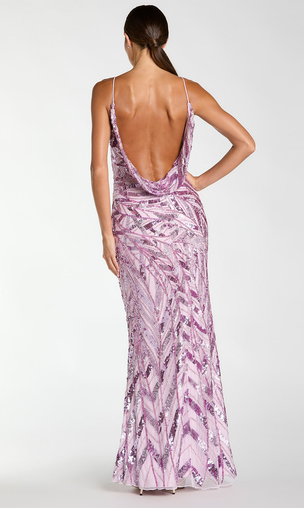 Mac Duggal 6214 - Cowl Back Spaghetti Strap Long Gown Formal Gowns in Purple