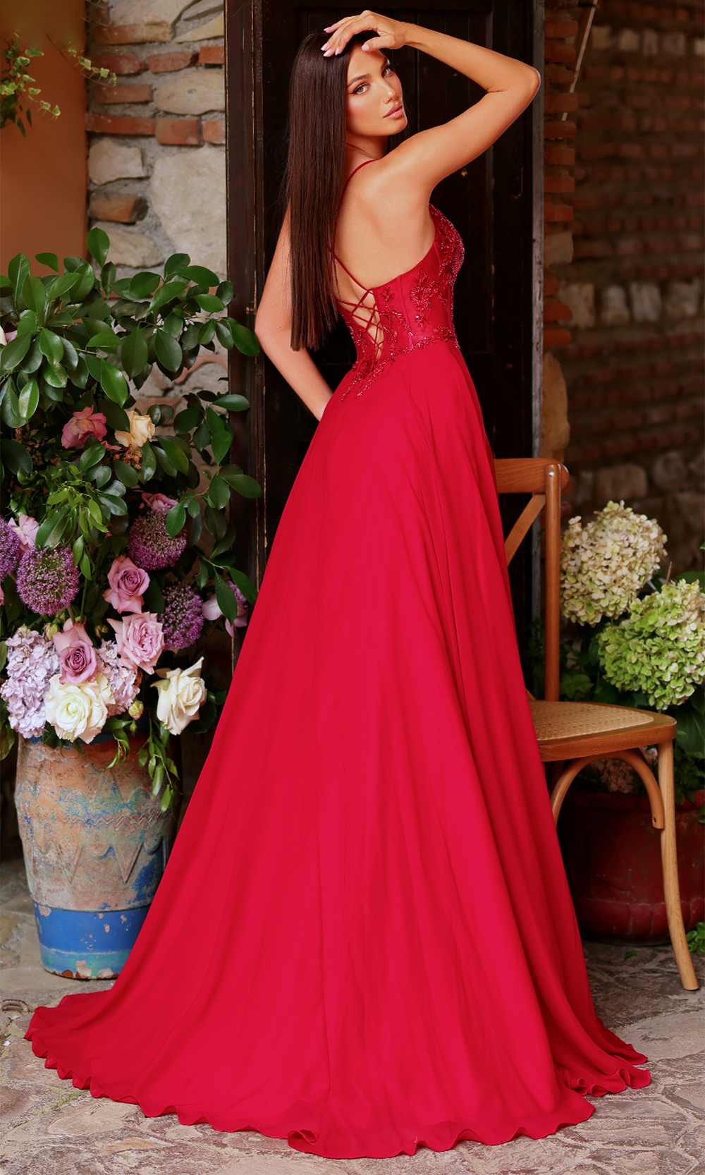 Clarisse 62146 - Flowing Chiffon Scoop Gown with Slit Prom Dresses