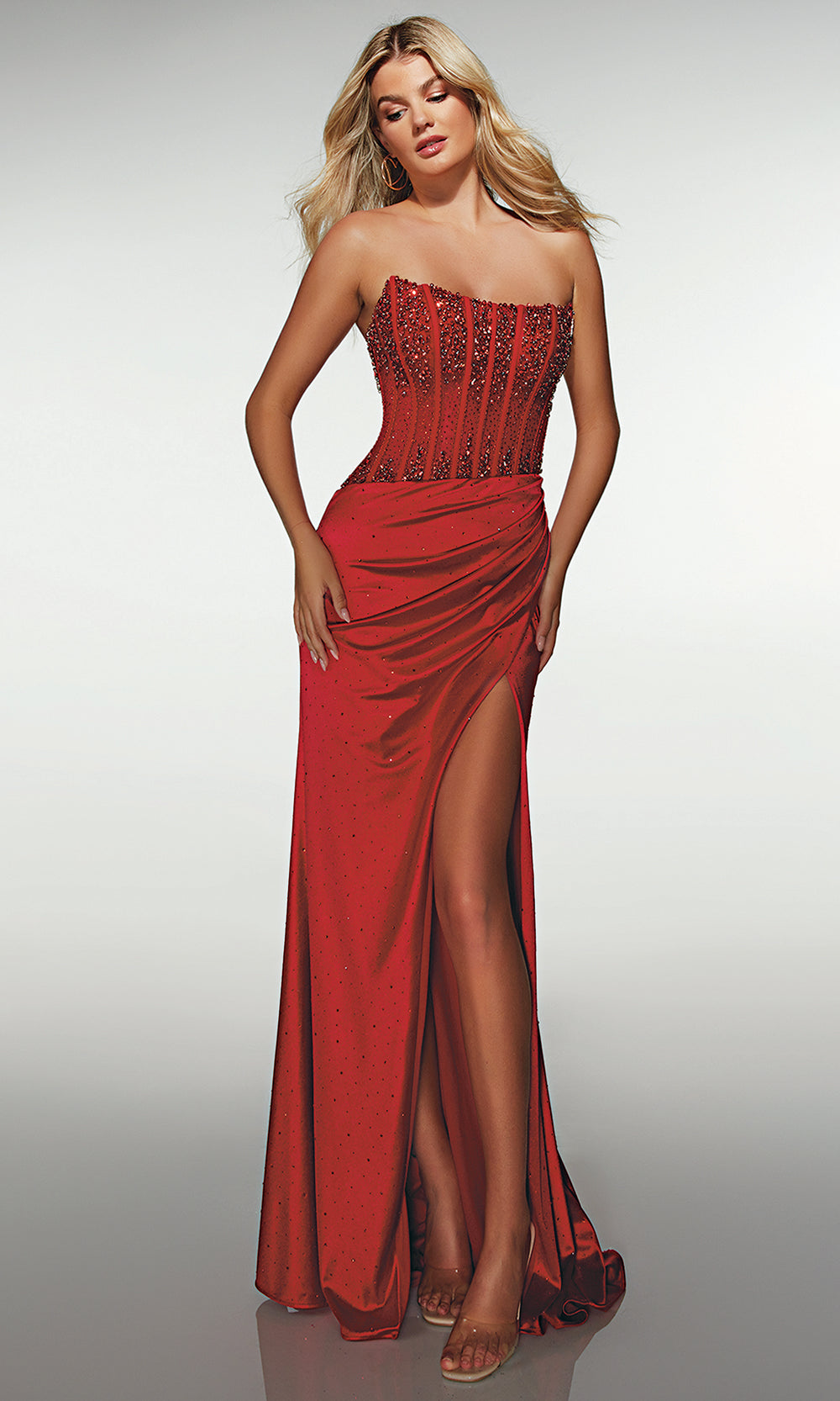 Alyce Paris 62147 - Fitted Gown with Slit and Corset Bodice Prom Dresses