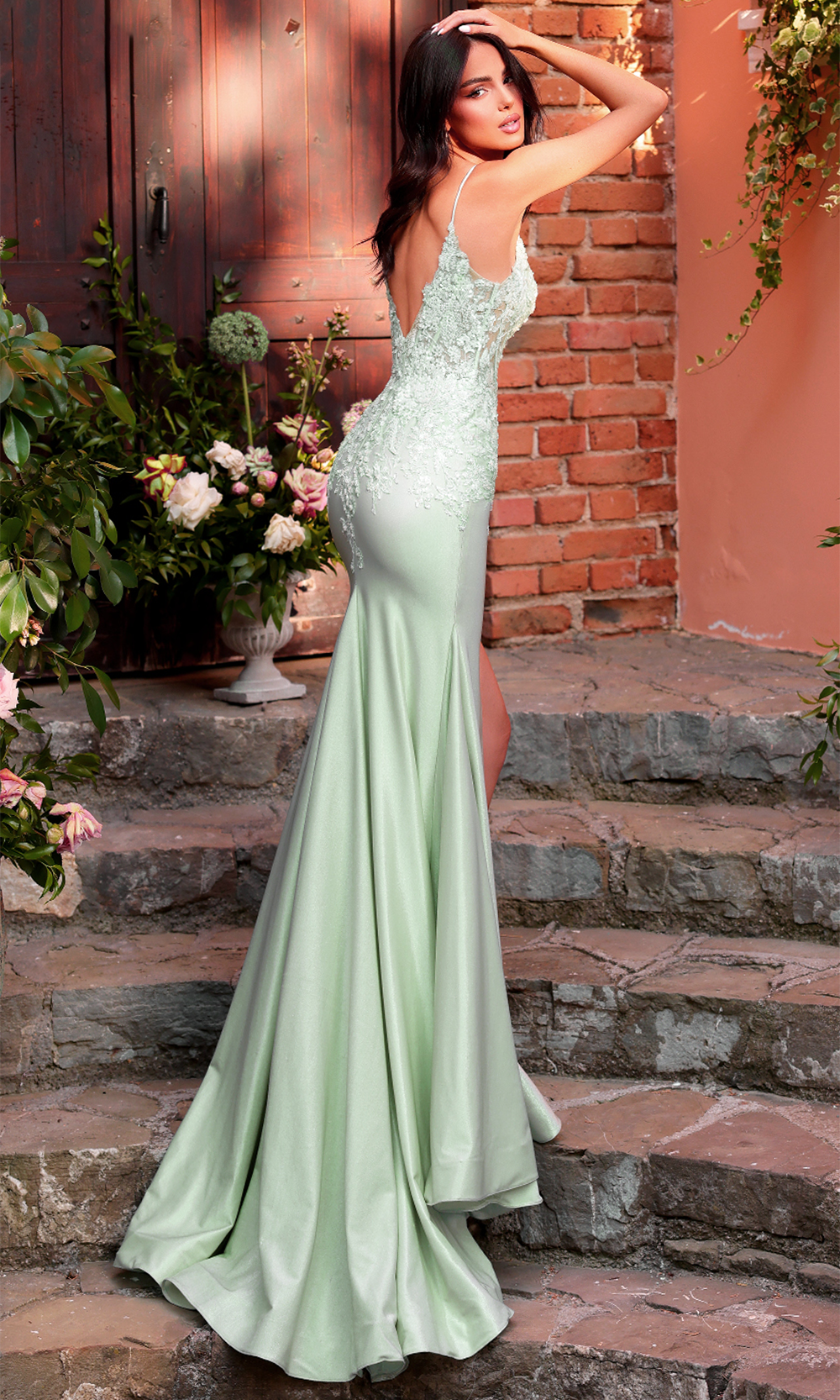 Clarisse 62160 - Shimmer Jersey Plunging V-Neck Fitted Gown Prom Dresses