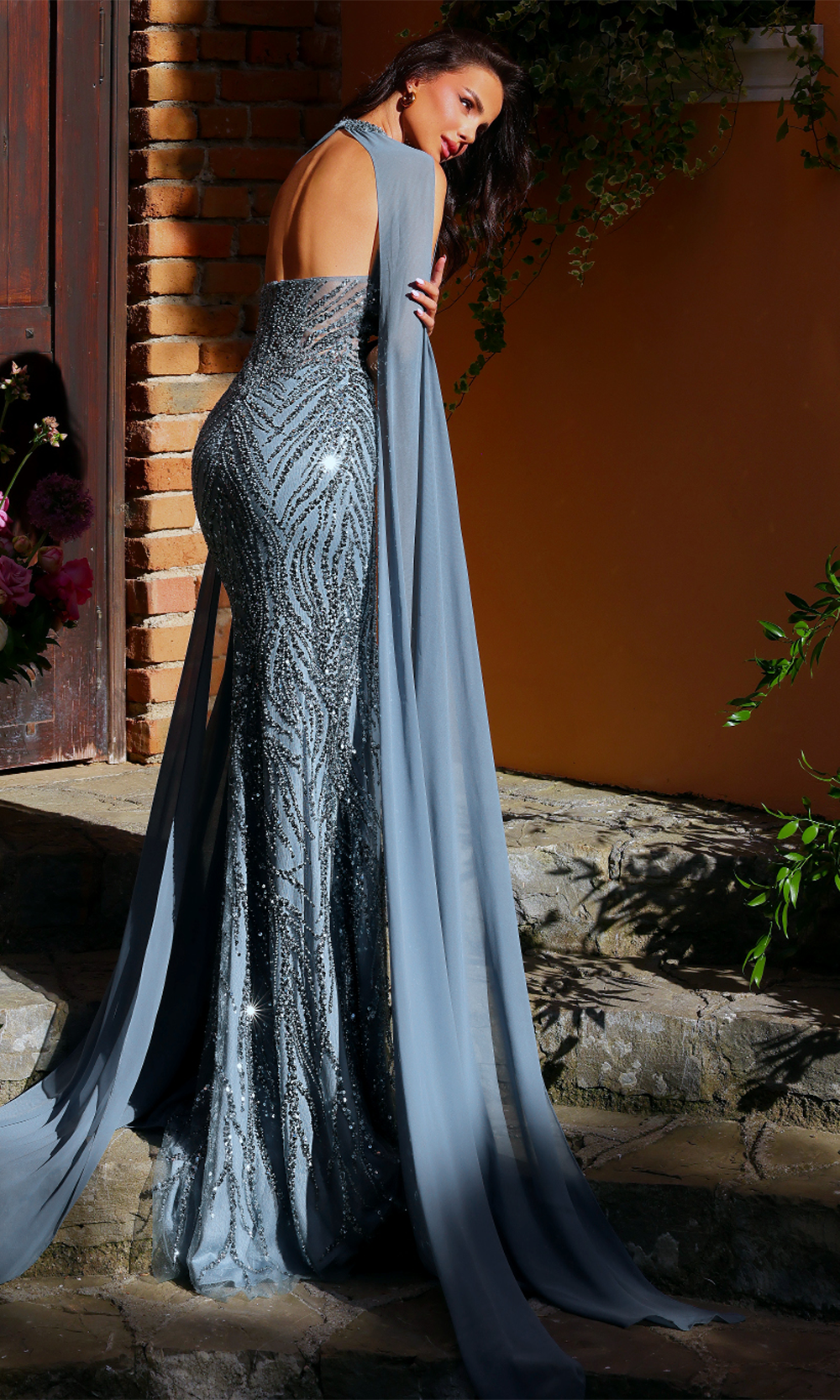 Clarisse 62176 - Beaded Ornate Halter Gown with Front Slit Formal Gowns