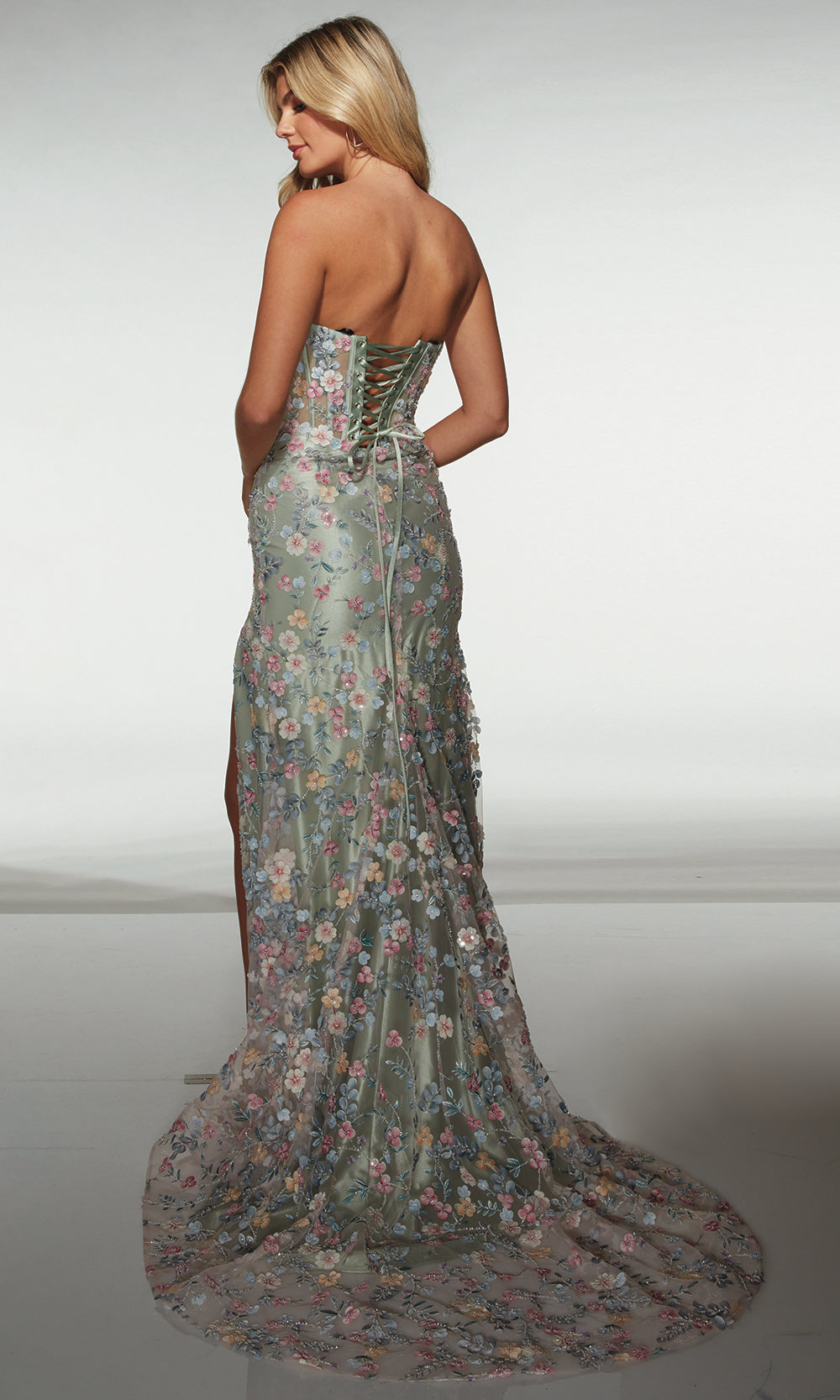 Alyce Paris 62178 - Embellished Floral Gown with High Slit Prom Dresses