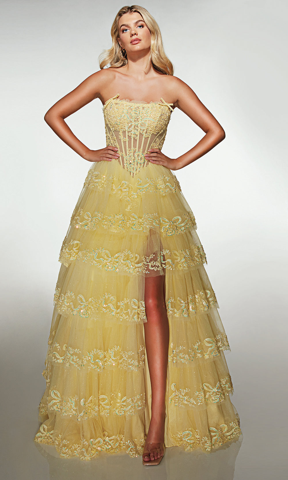 Alyce Paris 62191 - Strapless Gown with Floral Beaded Details Prom Dresses