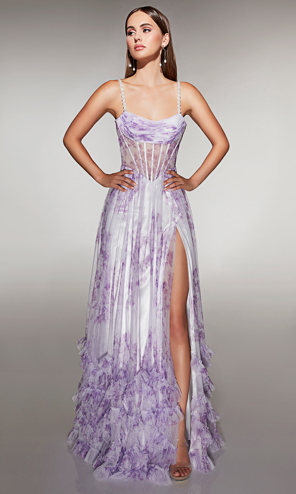 Alyce Paris 62202 - Floral Print Dress with High Slit Prom Dresses