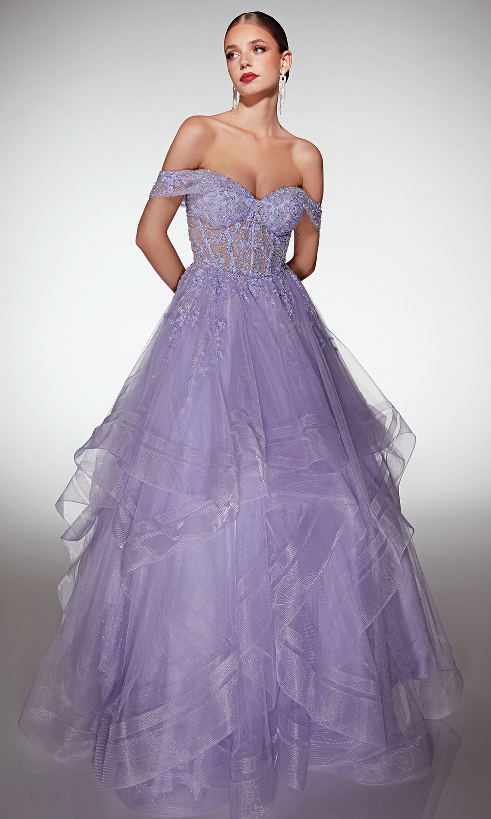 Alyce Paris 62207 - Tiered Glitter Off Shoulder Prom Dress Prom Dresses