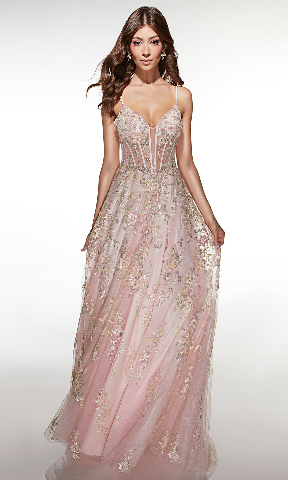 Alyce Paris 62211 - Floral Lace-Up Formal Dress Prom Dresses