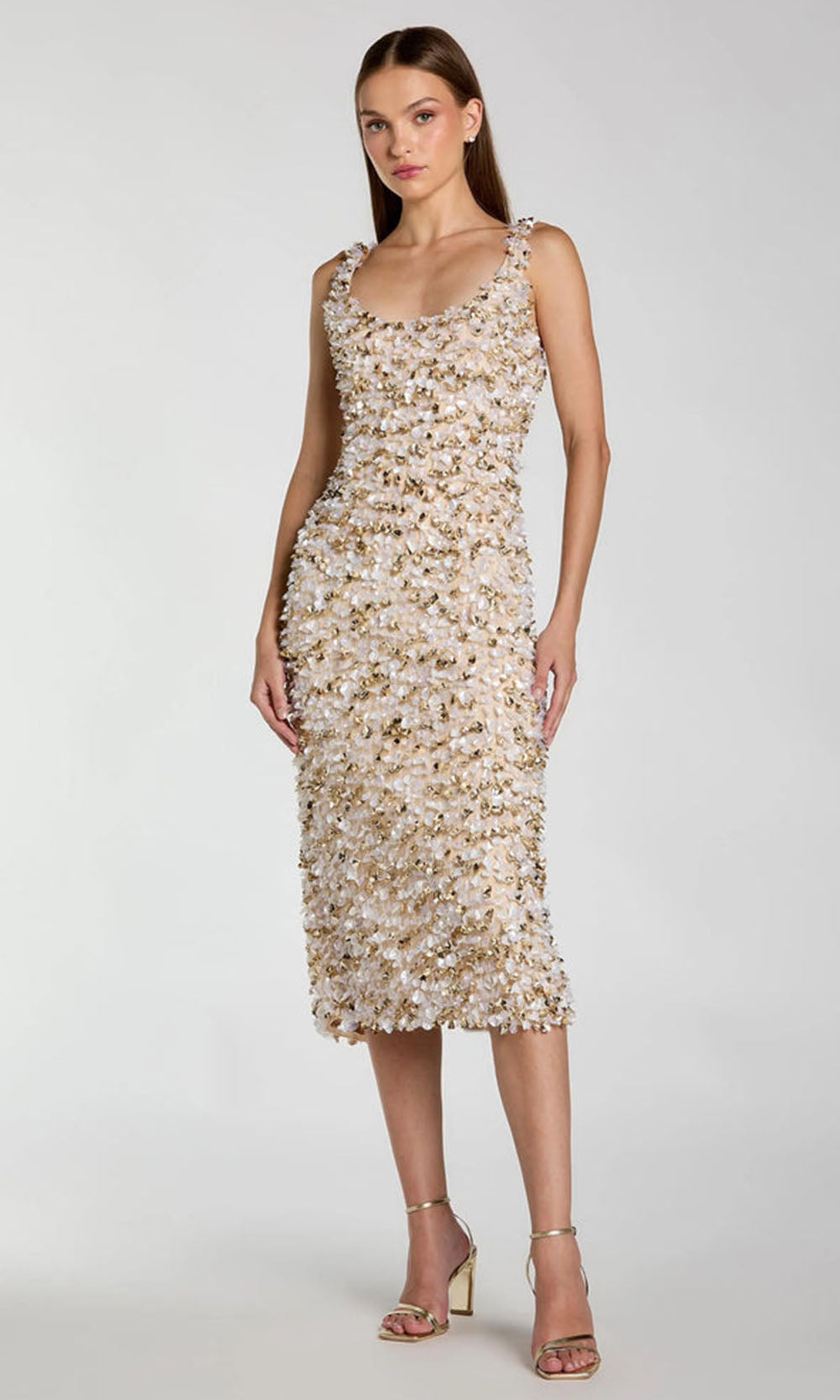 Mac Duggal 6224 - Embellished Scoop Neck Sheath Dress Wedding Guest in Neutral
