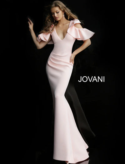Jovani 62246A - Deep V-Neck Ruffle Prom Dress