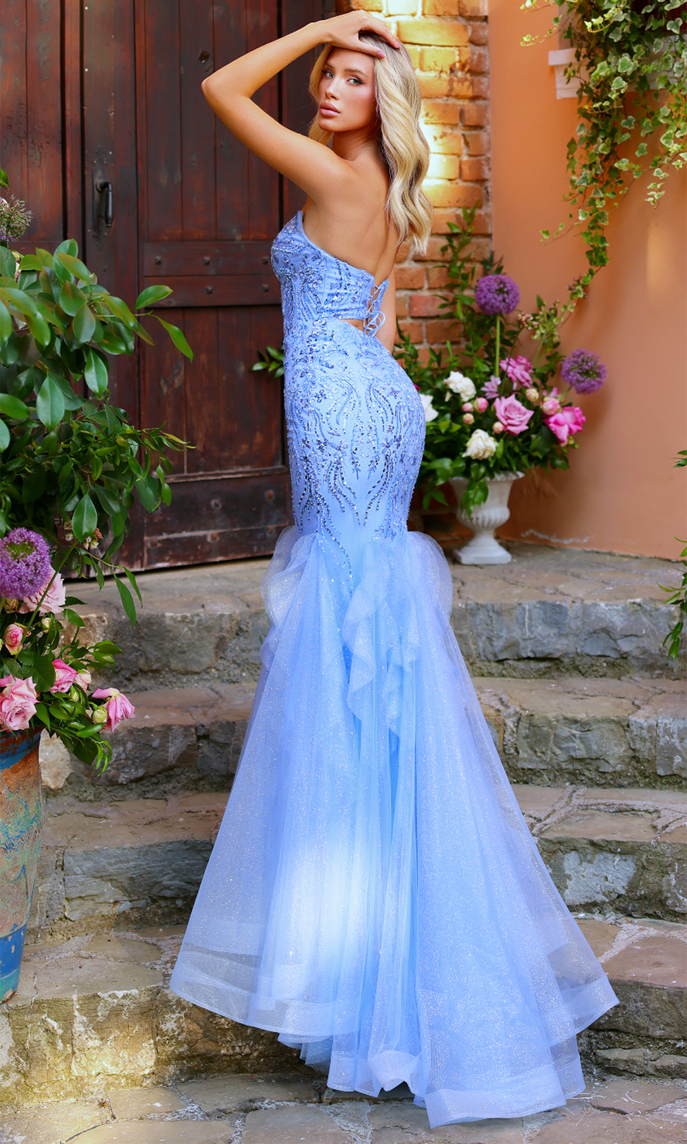 Clarisse 62258 - Glitter Tulle Mermaid Plunging Gown Prom Dresses