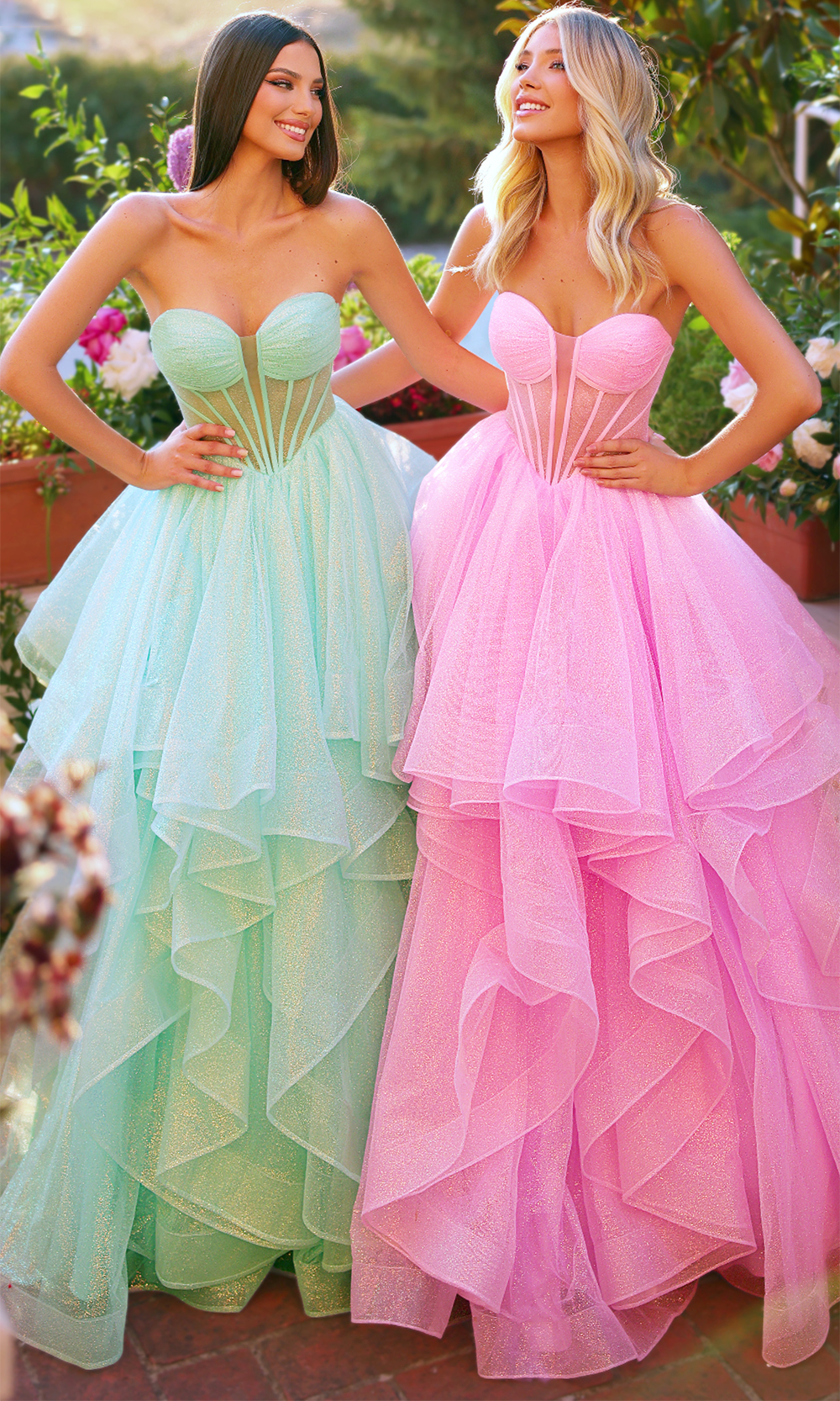 Clarisse 62263 - Illusion Corset Ruffle Layered Prom Gown Prom Dresses