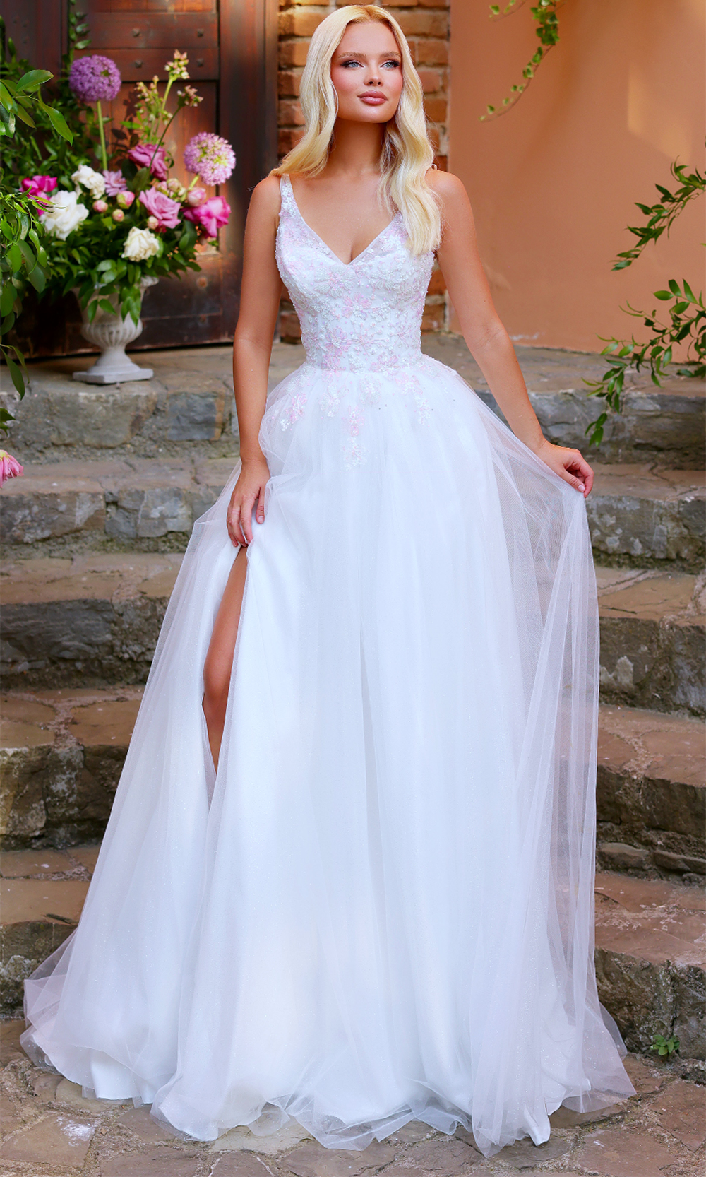 Clarisse 62314 - Sleeveless Embroidered Layered Gown Wedding Dresses