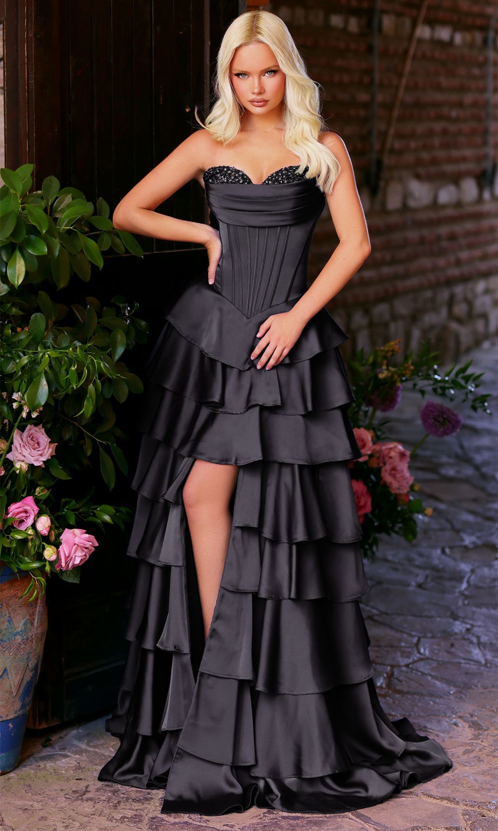 Evening A-Line Strapless Beaded Floor-Length Lace Dress 62330 by Clarisse 0 / Royal