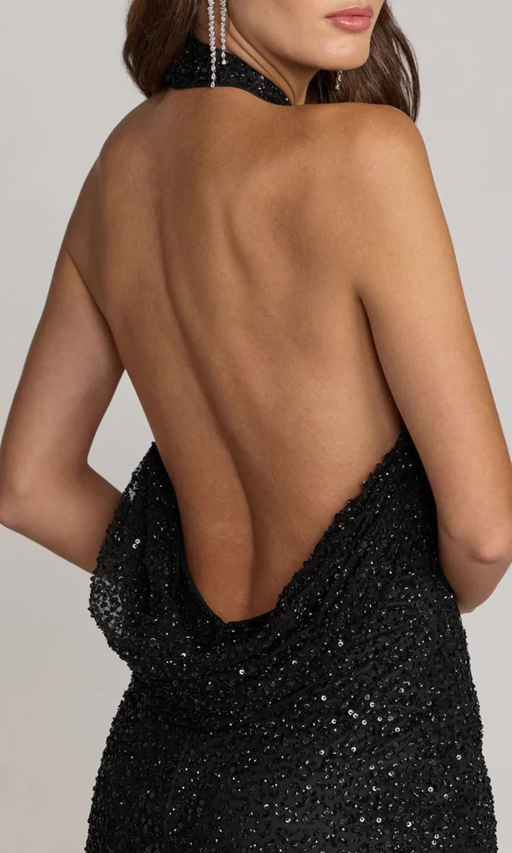 Mac Duggal 6259 - Cowl Back Beaded Sequin Prom Gown In Black