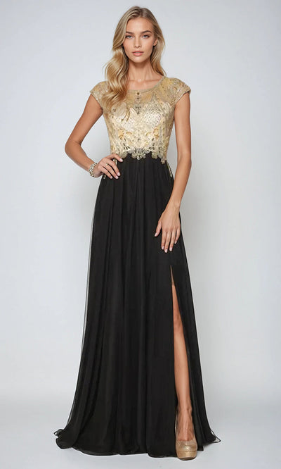 Juliet Dresses 636 - Scoop Neck Evening Gown with Slit Prom Dresses