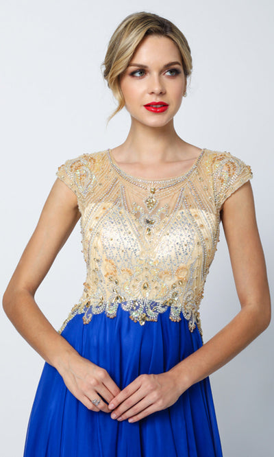 Juliet Dresses 636 - Scoop Neck Evening Gown with Slit Prom Dresses