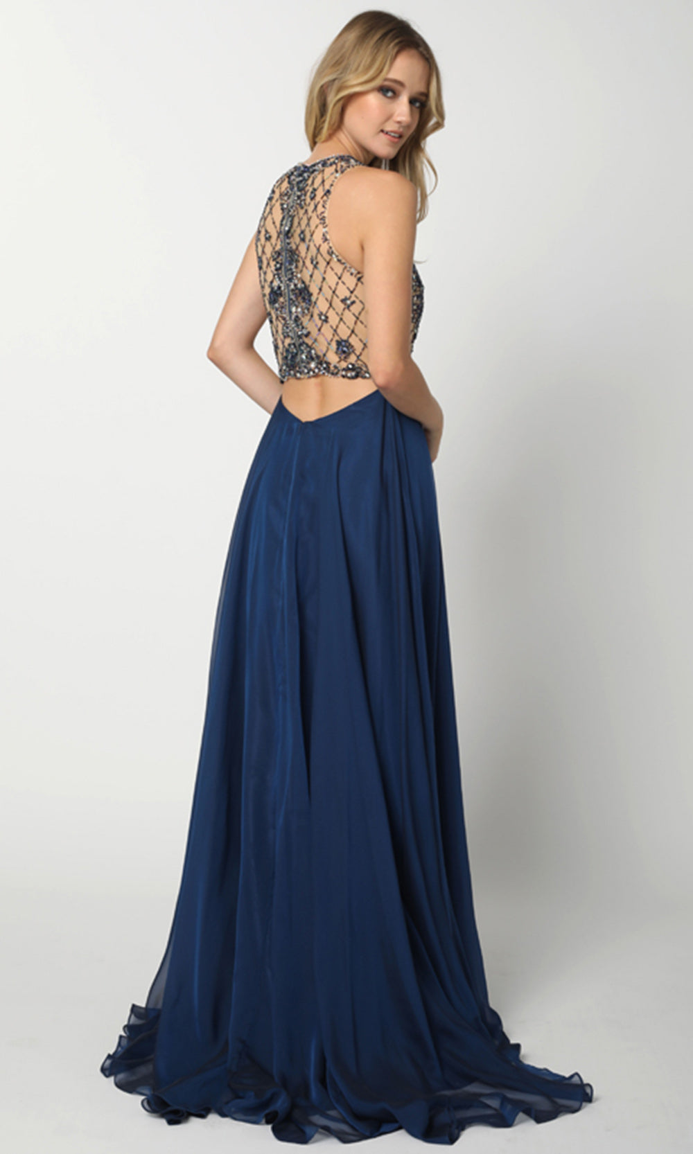 Juliet Dresses 637 - Halter Cutout Back Long Gown Formal Gowns
