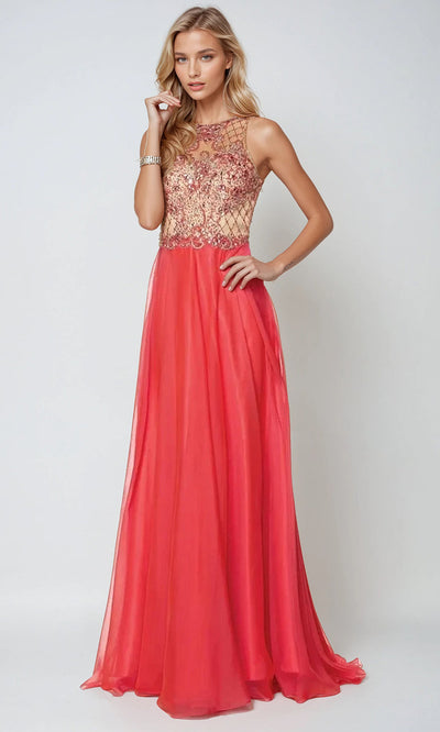 Juliet Dresses 637 - Halter Cutout Back Long Gown Formal Gowns