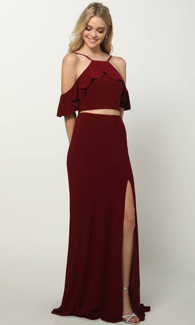 Juliet Dresses 662 - Halter Cold Shoulder Evening Gown Prom Dresses