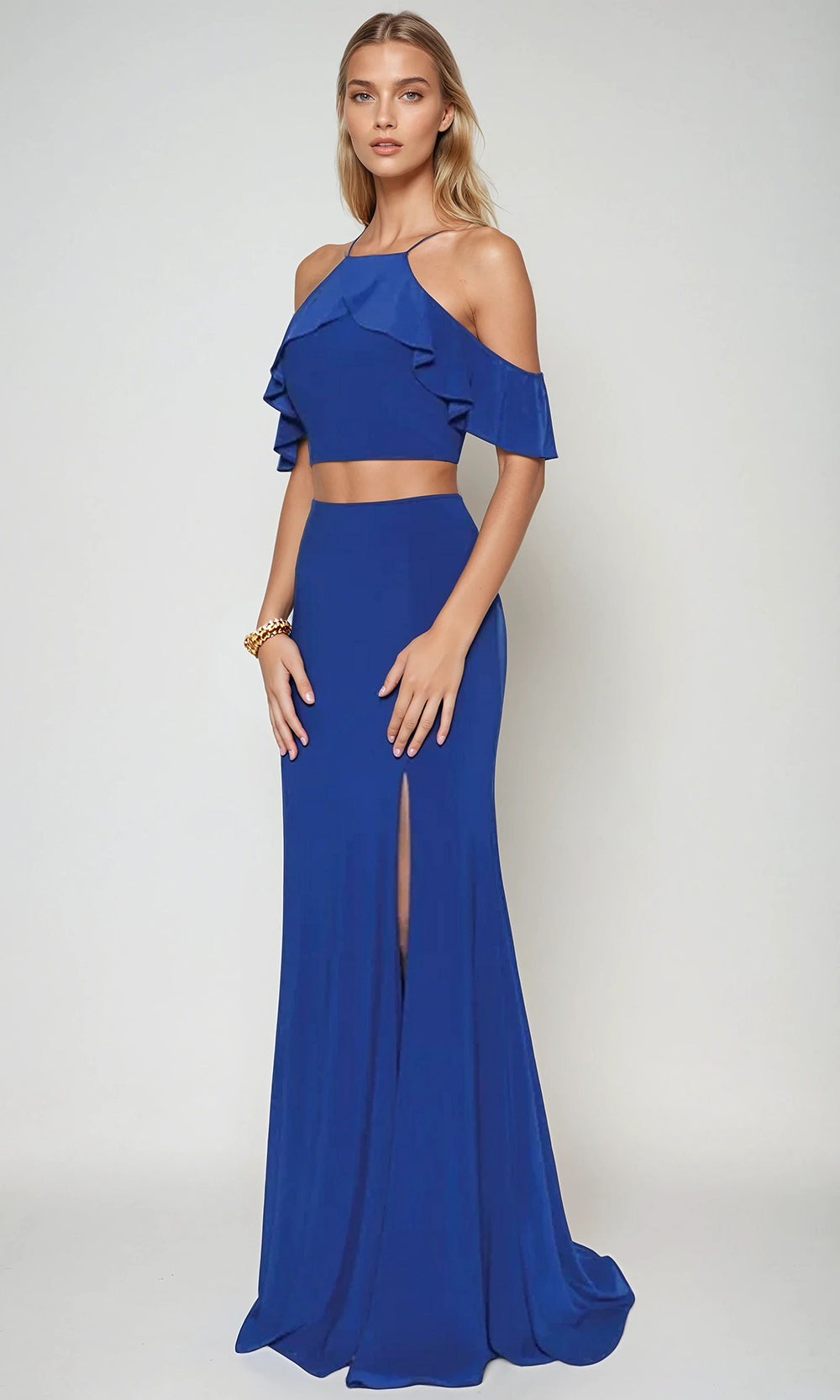 Juliet Dresses 662 - Halter Cold Shoulder Evening Gown Prom Dresses